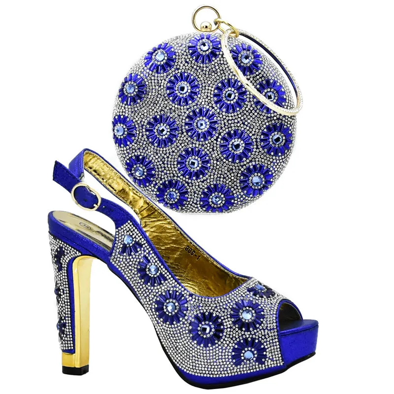 Новинка; обувь в нигерийском стиле и сумка в комплекте; распродажа; комплект из обуви и сумки в итальянском стиле; обувь и сумка в комплекте для вечеринок - Цвет: Синий