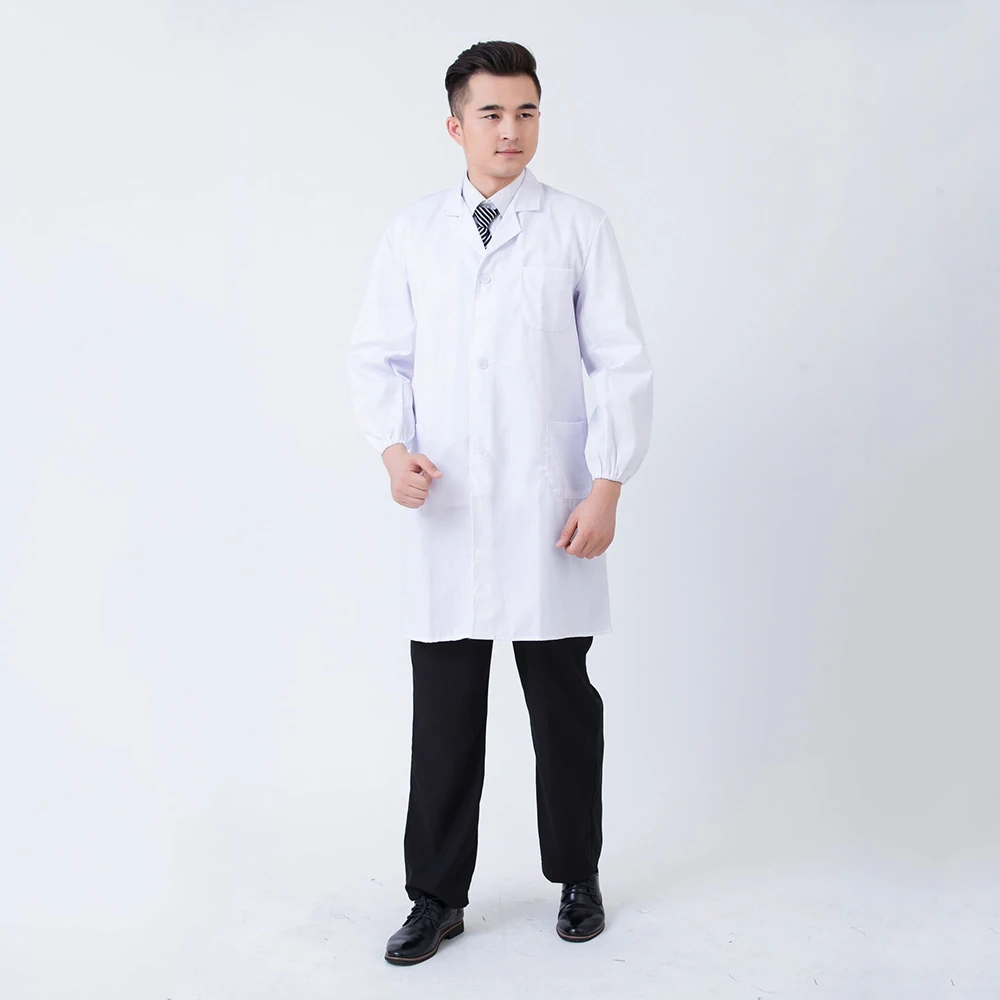 

KLV 1Pcs Unisex White Lab Coat Long Sleeve Pockets Uniform Workwear Doctor Clothing Hospital Technician Nurse Gown