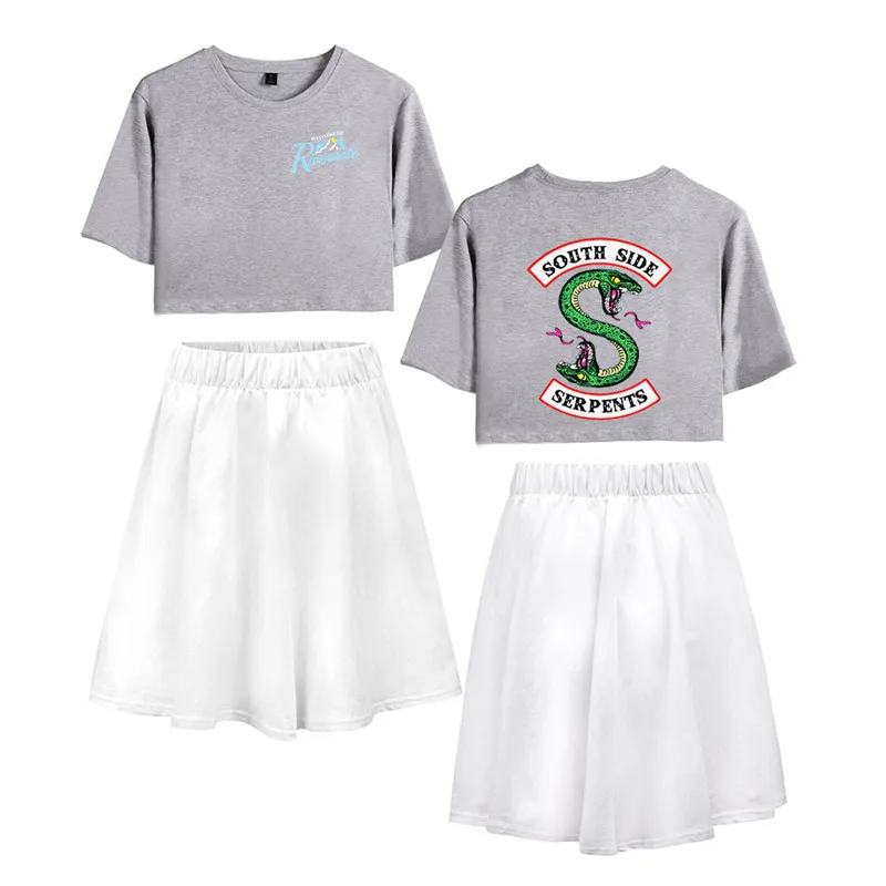 "South Side serpents" ривердейл Southside Косплэй костюм с рубашкой и юбкой платье полный комплект ривердейл Тупоголовым футболка для девочек - Color: 15