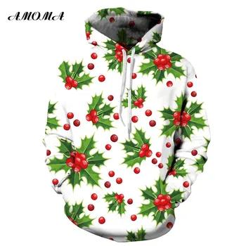 

AMOMA Christmas Hooded Sweatshirt Unisex Realistic 3D Digital Print Pullover Hoodie Christmas Fruit