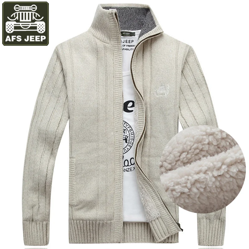 AFS JEEP Brand Sweater Men Cardigan Male Fleece Standard Wool Sweater Men Pull Homme Cardigan Men Fashion Outwear Coats Size 3XL