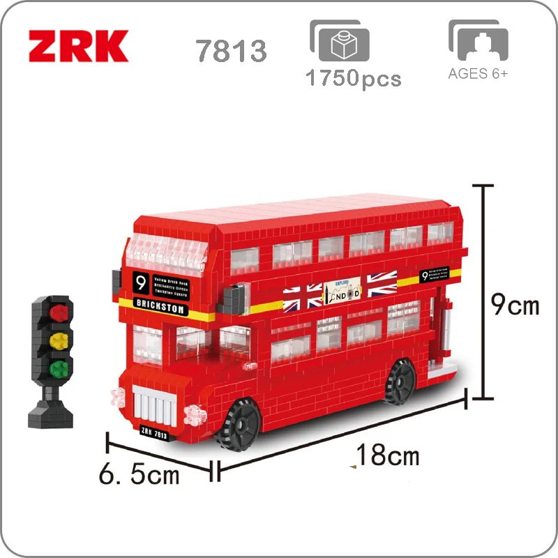 

ZRK London Double Decker Public Bus Red Car Vehicle Traffic Lights 3D Model DIY Diamond Mini Building Nano Blocks Toy no Box
