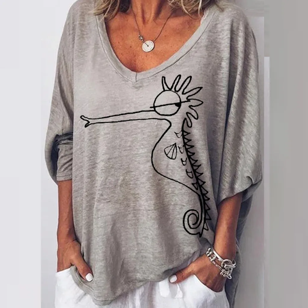 

2019 Print Women tshirt Lady Girl Top V-Neck Printed Tops Tee Hipster Cotton Casual Funny t shirt Plus Size Long Short