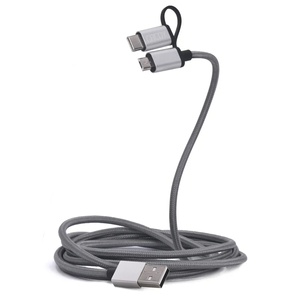 CACOY 6.6 футов/2 м Type C/Micro USB кабель 2 в 1 алюминиевый корпус нейлоновый плетеный шнур