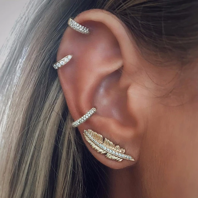 Simple Design Stud Earrings Set Leaves Ear Studs Crystal Circle Simple Design Stud Earrings Set Leaves Ear Studs Crystal Circle Gold Color Alloy Brincos Earring