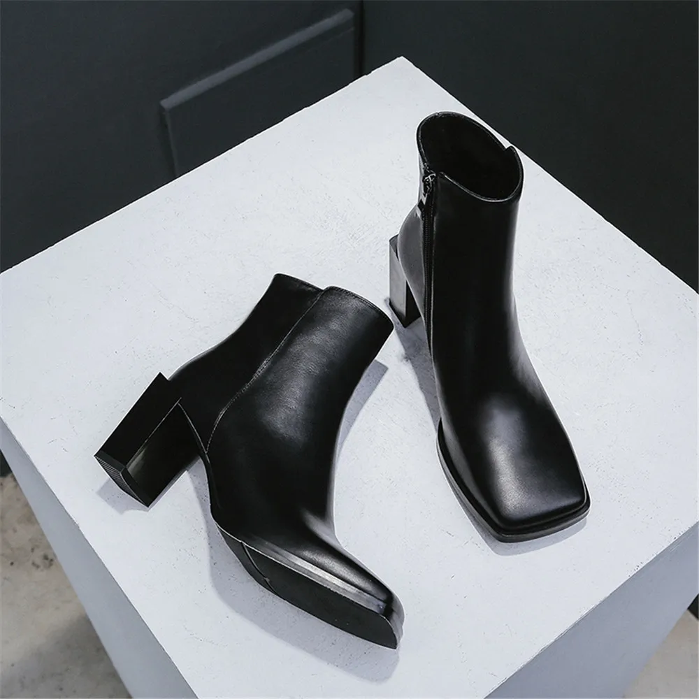MORAZORA/Новинка года; модные женские ботинки; ботинки из натуральной кожи с квадратным носком; ботильоны из коровьей кожи на молнии; цвет черный, белый