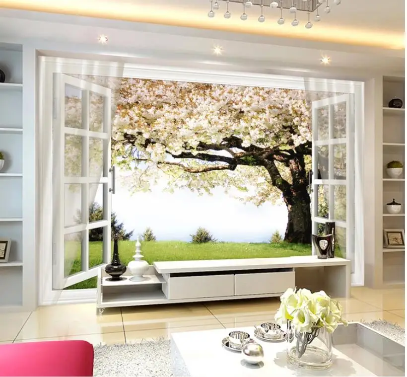 

Cherry blossom tree window 3D background wall