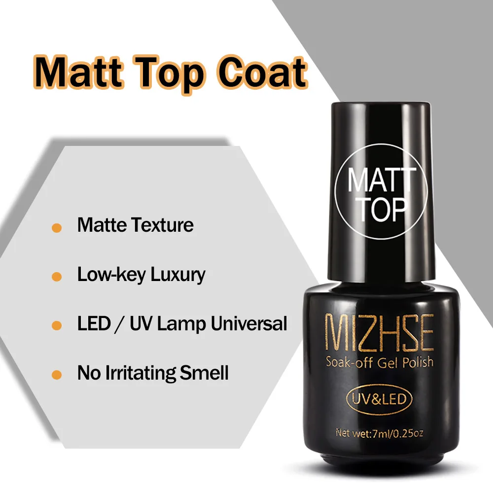 MIZHSE матовое верхнее покрытие УФ-гель для ногтей Matt Top Vernis не протирать УФ-гель лак основа лак Shilak Nail Art Длительное Действие 18 мл - Цвет: 7ML Matte Top