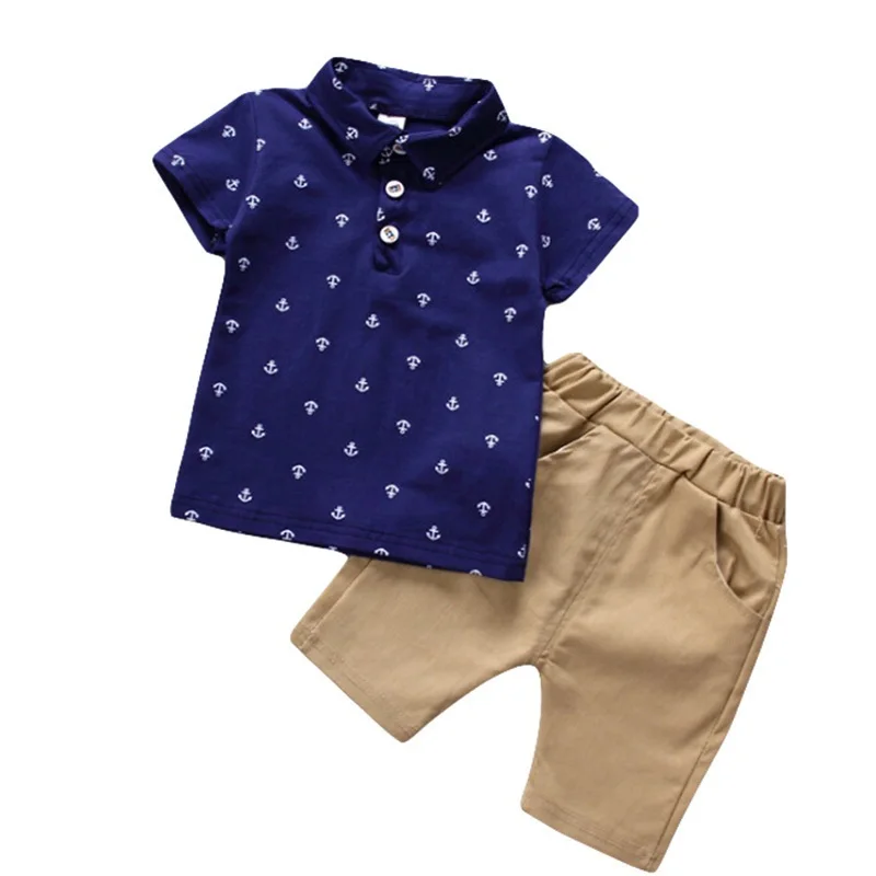 Комплекты летней одежды для мальчиков, новинка года, летняя хлопковая Футболка джентльмена+ шорты, комплект из 2 предметов для детей 1-4 лет, комплект одежды для малышей, детская одежда - Цвет: Navy Blue