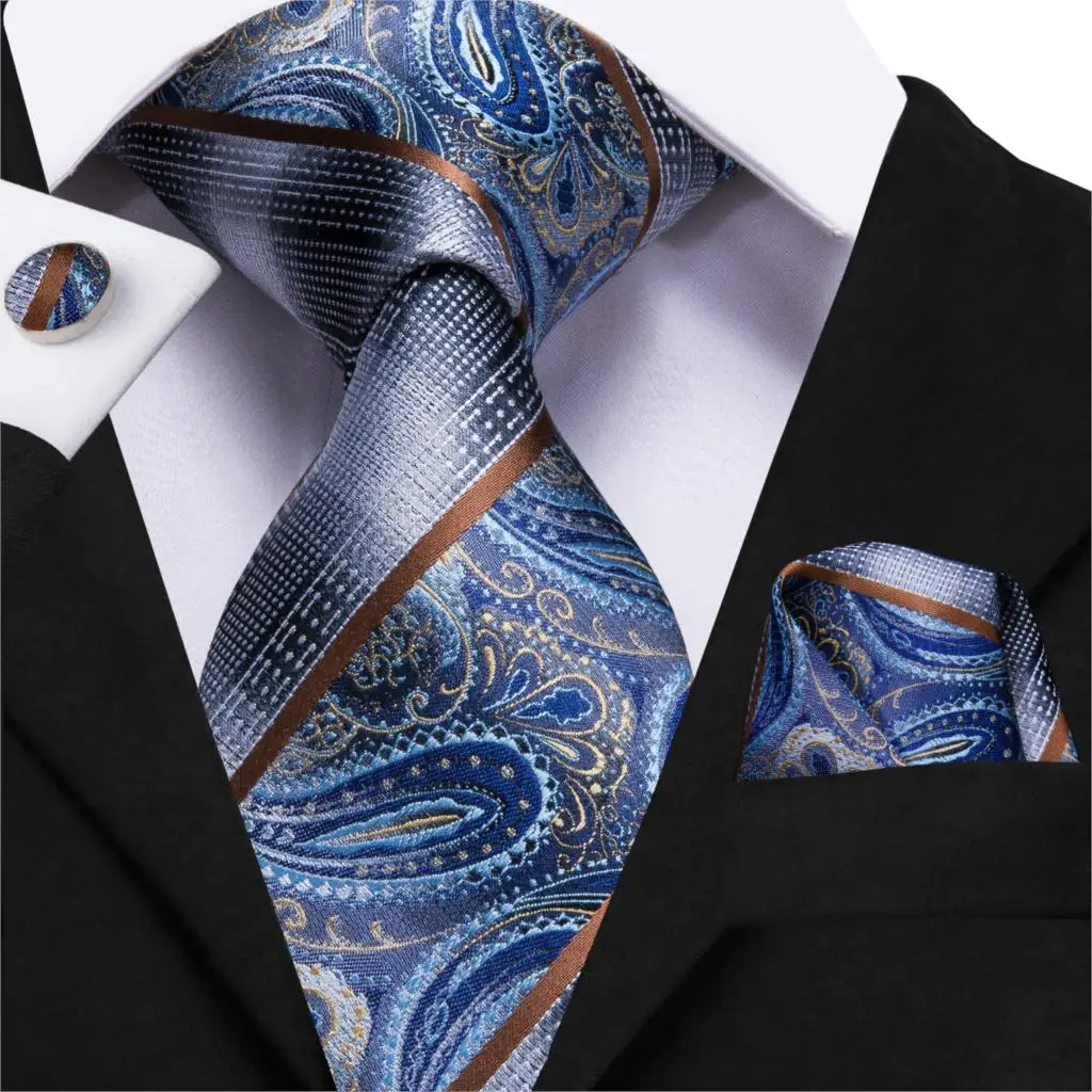 Hi Tie роскошный Шелковый мужской модный синий галстук Пейсли набор носовых