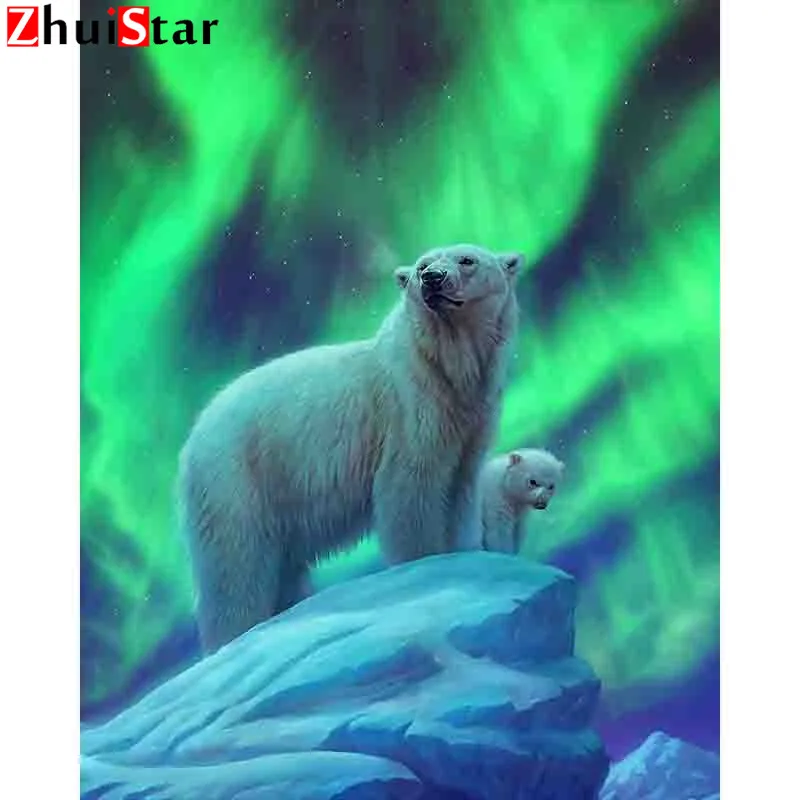 

5d diamond painting stitch Polar bear in the aurora daimond painting full square mosaic rhinestones pictures accessories WHH