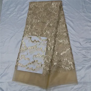 

Very Beautiful Plain color light gold Mesh sequins fabric French net Fabric For party dress 5 yards/lot