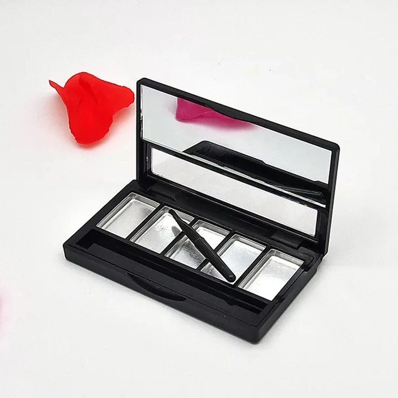 

DIY Black 5 Rectangle Eyeshadow Lipstick Cosmetic Empty Powder Makeup Box Grid Packing Case +5Pcs Palette +1pcs Lip Brush