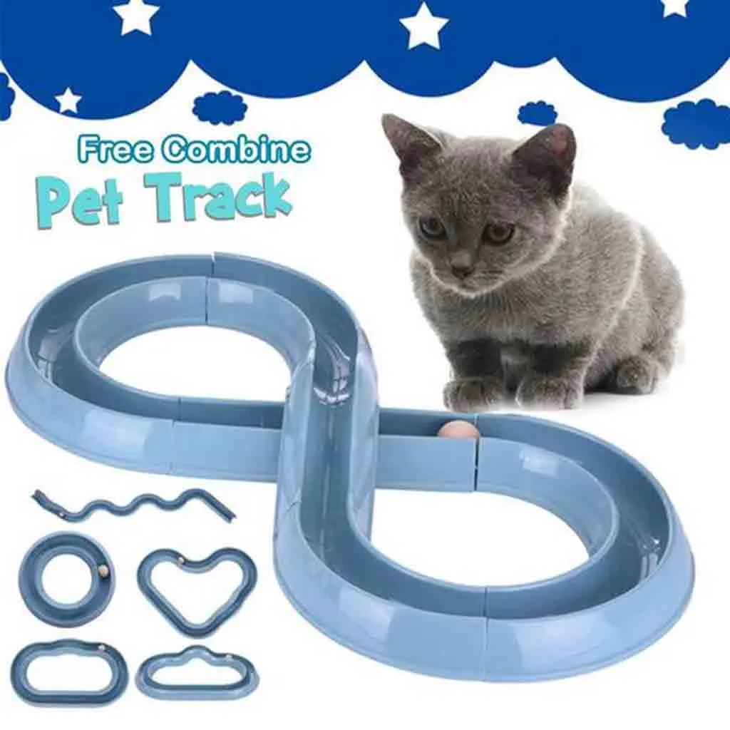 Tease Cat Toys Funny Indoor Interactive Track Ball Cat Training Toys Pet Combine Ball Game Machine adjustable Cat Playing Toys