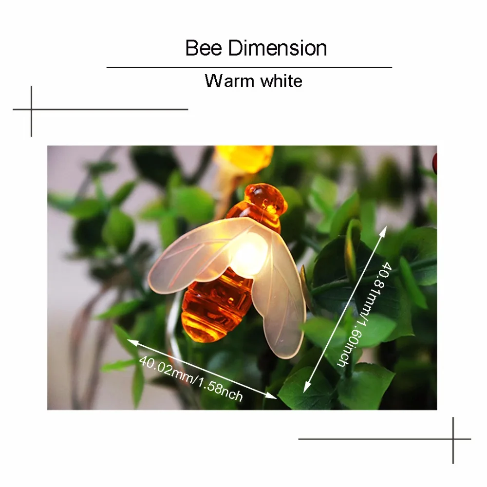 Светодиодный светильник на солнечной батарее, праздничный светильник, s гирлянда, 5 м, 20, пчелиная фея, свадебная, Рамадан, Дивали, Рождественское украшение, водонепроницаемый, для улицы, JQ