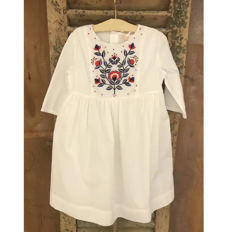 

Autumn kids girls dress half sleeve cherry floral embroidered dress boutique baby girls dresses
