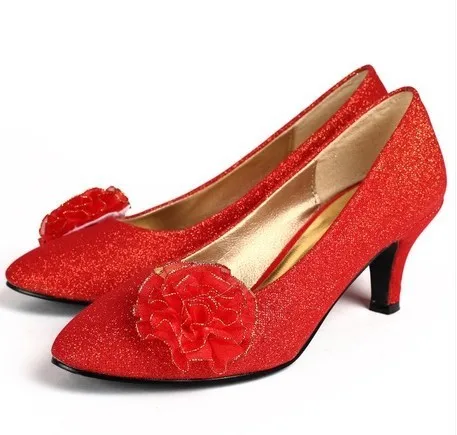 elegance fashion china style bridal shoes gold red wedding shoes for lady