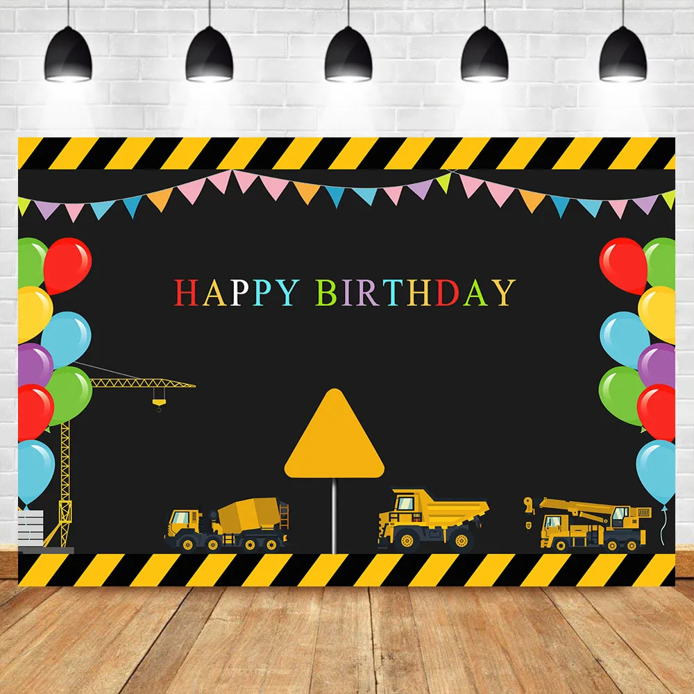 

Neoback Excavator Birthday Party Background for Photo Under Construction Color Balloon Photography Backdrops