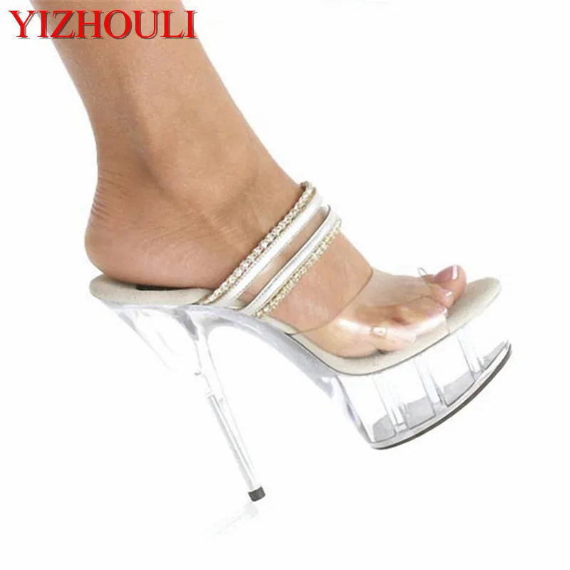 

Fashionable sexy women feel high heels, transparent slippers 15cm heel height