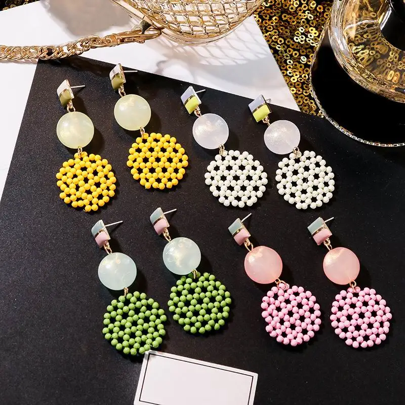 

2019 New Earrings For Women Korean Handmade Opal Resin Beaded Long Earrings Trendy Jewelry Wholesale