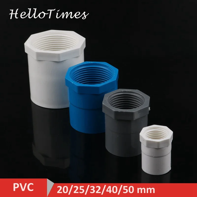 

2pcs 20/25/32/40/50 mm PVC Female Thread Straight Connector Water Pipe Joint Aquarium Parts Garden Irrigation Adapter