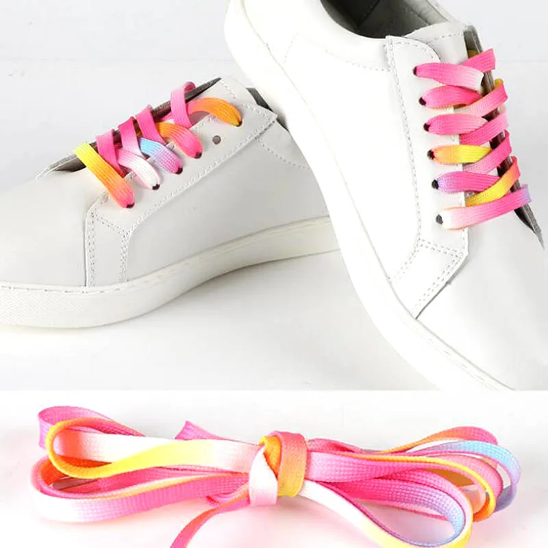 1 Pair New Fashion Lace Printing Rainbow Flat Gradient Men Women Sports Canvas Shoe Colorful Rice Laces Color Gradient Shoelaces 1 Pair New Fashion Lace Printing Rainbow Flat Gradient Men Women Sports Canvas Shoe Colorful Rice Laces Color Gradient Shoelaces