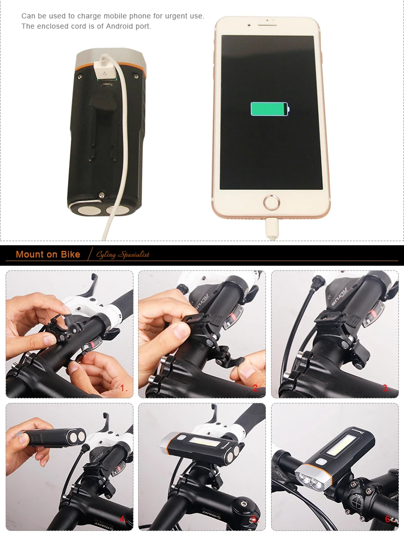 Top Deemount Cycling Front Lighting Bicycle Headlight Front Lamp T6 Cree U2 COB LED Torch Lantern Internal Battery Type USB Charge 11