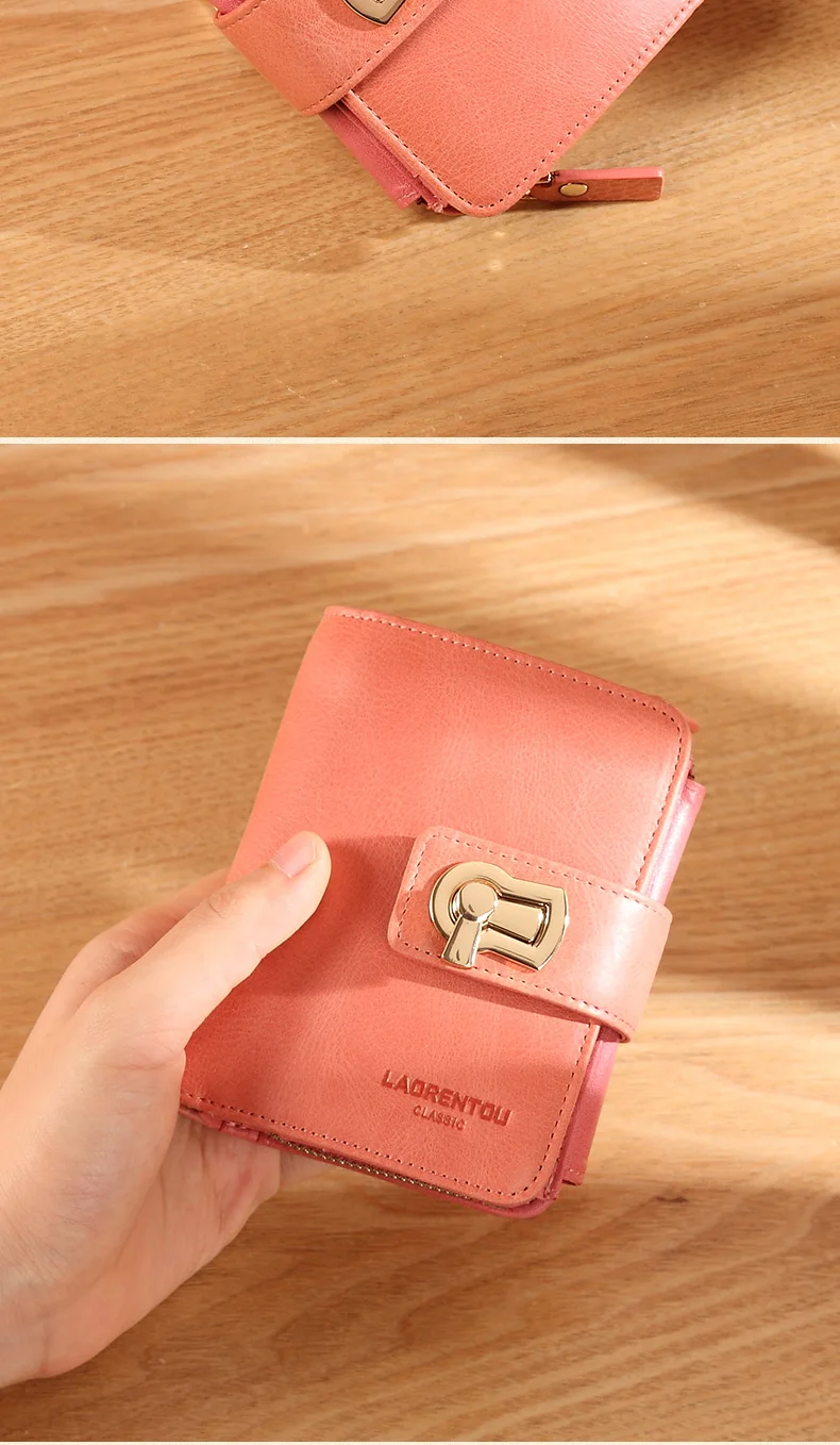 LAORENTOU Brand Women Standard Wallet Genuine Leather Wallets Fashion Short Zipper Purse Lady Coin Pocket Card Holder for Women