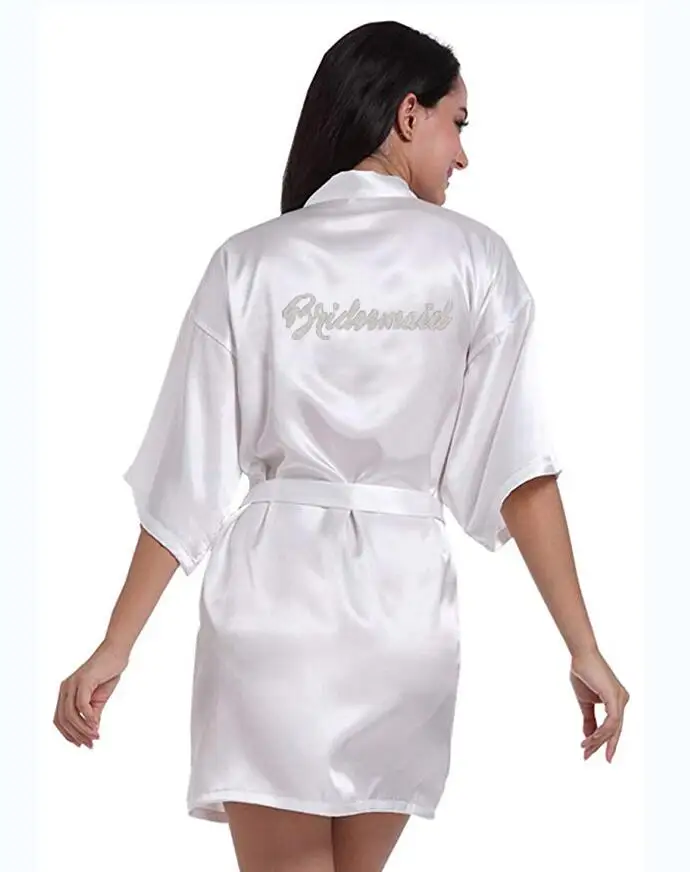 PDTY 01 Silver Writing Bridal Wedding Robes Bride Bridesmaid Maid of Honor Women Party Robe Name and Date Get Ready Robes