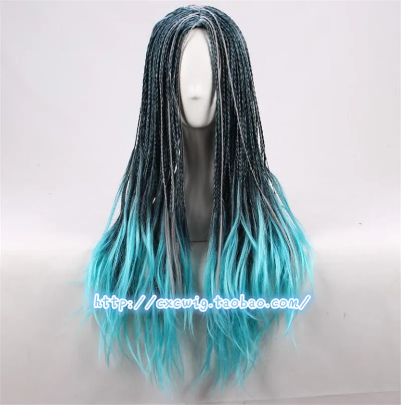 

Top Quality Descendants 2 Uma Cosplay Wig Blue Grey Mix Black Braided Heat Resistant Synthetic Hair Wigs + Wig Cap