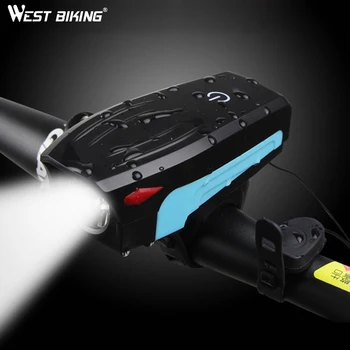

WEST BIKING Front Bike Light Cycling Headlight 2000mAh 5 Modes Bicycle Flashlight With 130 db Speakers Horn T6 Bike lamp Torch