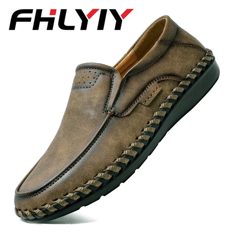 Vente Haute Qualité Hommes En Cuir Véritable Occasionnels Chaussures Bout Rond Main Glissement Sur Appartements Homme Chaussures En Cuir Véritable Hommes Chaussures Tous Les Jours zapato