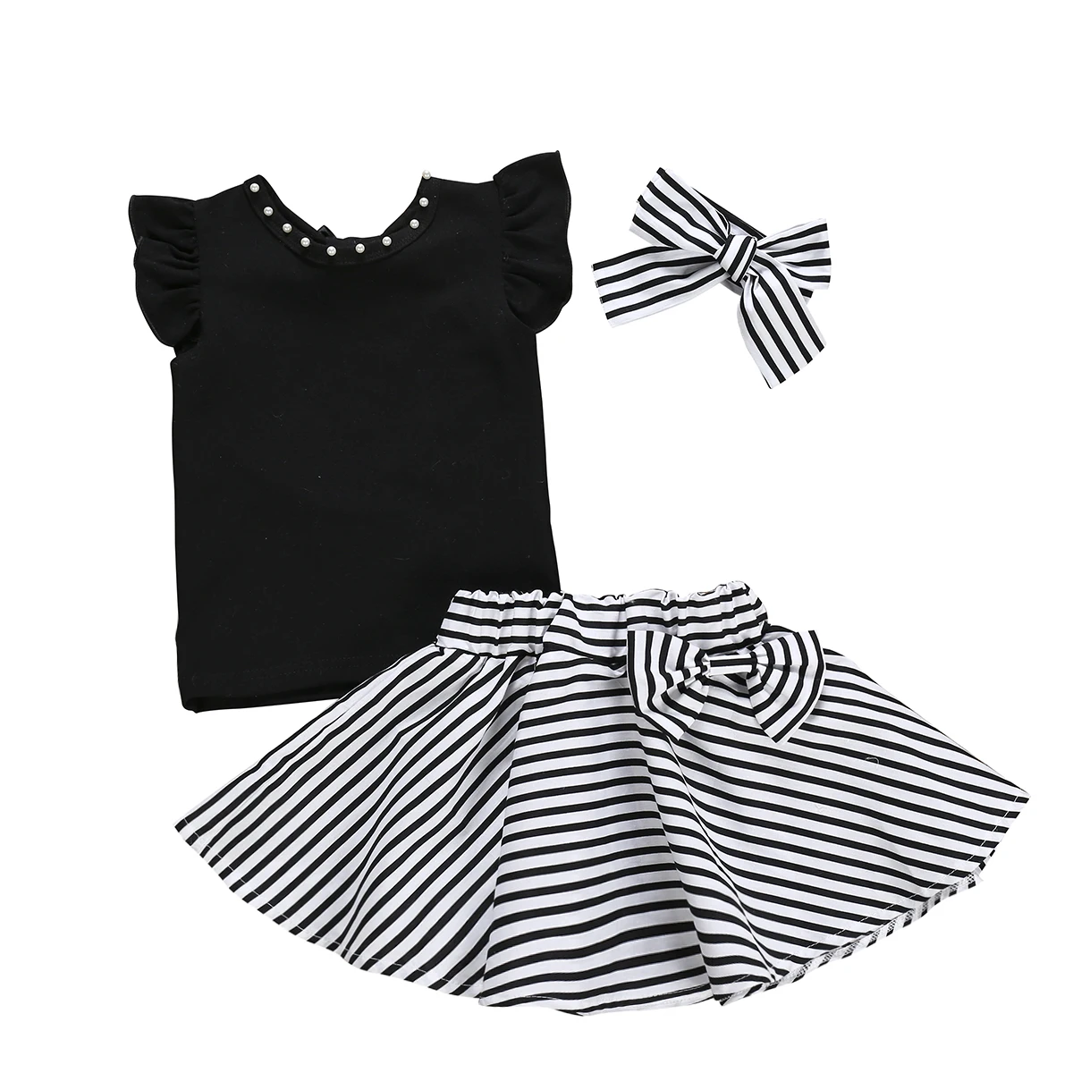 

UK Stock Summer Baby Girls Clothes Shirt Tops+Tutu Skirts Dress Outfit 3Pcs Set Clothes