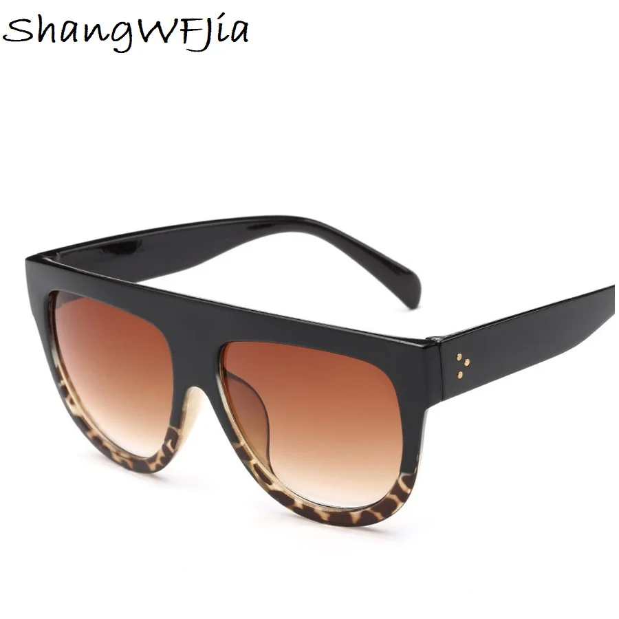 Хит, трендовые брендовые дизайнерские Винтажные Солнцезащитные очки с плоским верхом, женские солнцезащитные очки с заклепками, солнцезащитные очки для женщин, большие квадратные очки