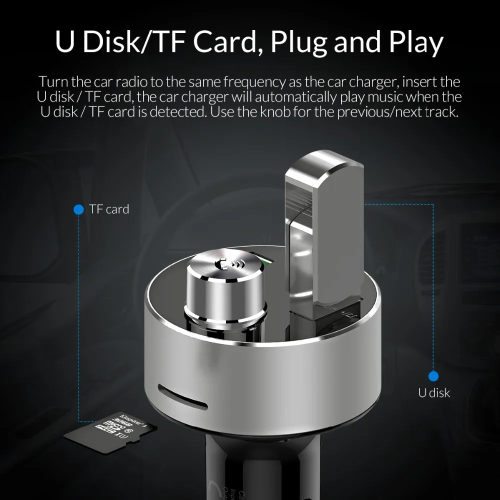 ORICO двойное автомобильное usb-устройство для зарядки телефона Bluetooth автомобильное зарядное устройство с u-диском TF кард-ридером автомобильное зарядное устройство для мобильного телефона планшета gps