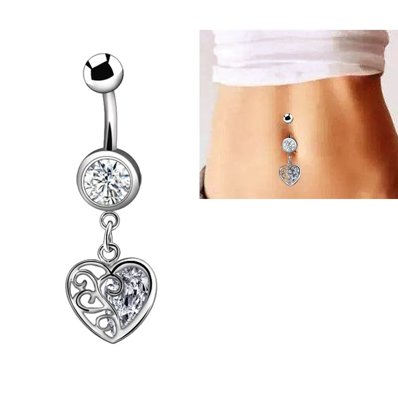 Fashion Sexy Dangle Belly Button Rings Navel Piercing Jewelry Titanium Steel Zircon Crystal 