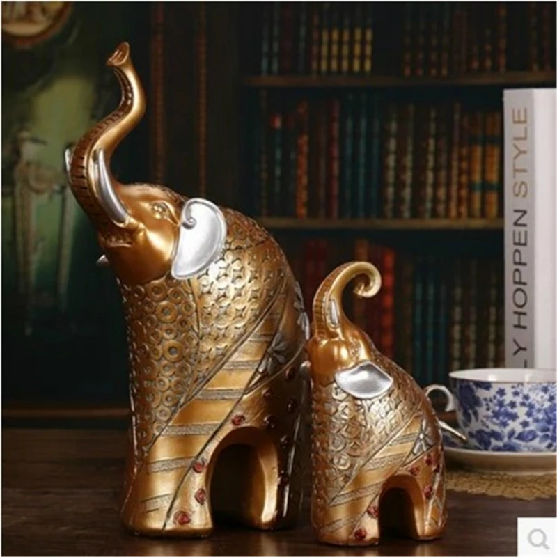 Image European elephant crafts Retro living room TV cabinet Decoration Wedding Gifts Golden elephant ornaments Home Decorations