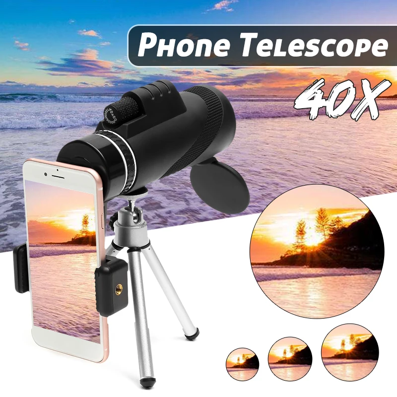 

40X Smartphone Monocular Binoculars HD Phone Telescope Lens Zoom Scope Camera +Tripod for Travel Camping Hiking Birdwatching