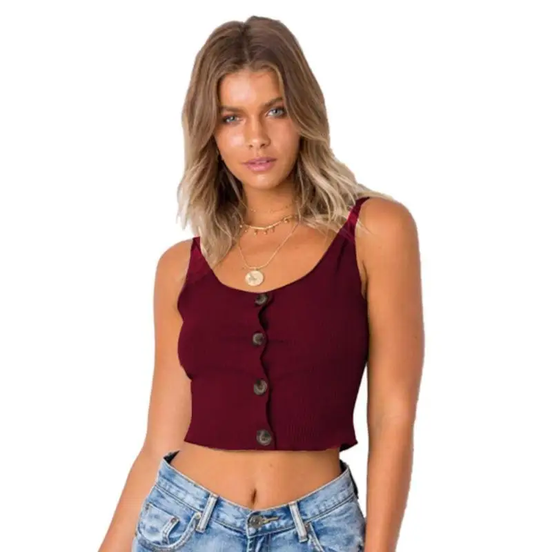 Summer Sexy Women Knit Midriff baring Crop Top Vests Solid Color Sleeveless Fashion V Neck Party