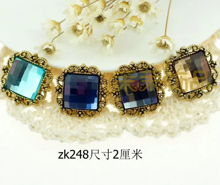 

20pcs 20mm Square Copper Rhinestone Crystal Beads Button Flatback For Scrapbooking Craft DIY Hair Clip Accessories