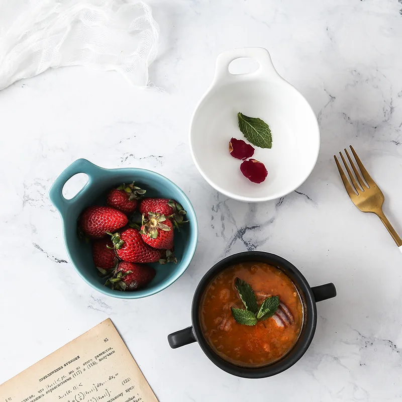 Креативная Скандинавская простая немая керамическая миска для супа с двумя ушами, чаша для завтрака с яйцом на пару, чашка для супа, домашний Западный десертный суповой чаша