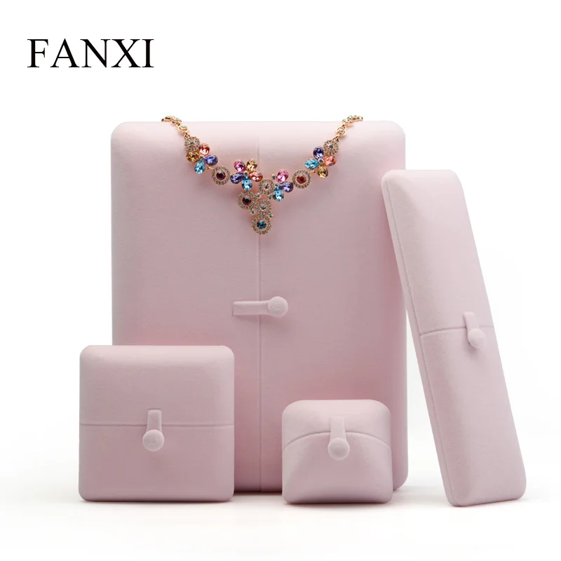 

FANXI Pink Velvet Jewelry Gift Box Engagement Ring Pendant Necklace Bangle Chain Display Storage Packaging Box Wedding Showcase