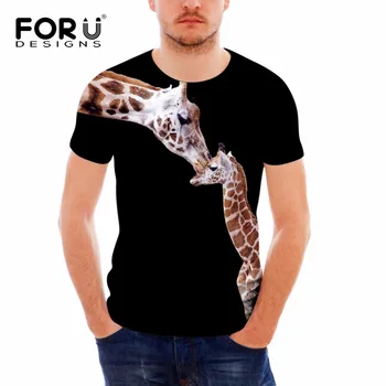 

FORUDESIGNS Cool Animal Prints T Shirt for Men Brand Designer Male Bodybuilding Fitness Top Tees 3D Giraffe Short Sleeve T-shirt