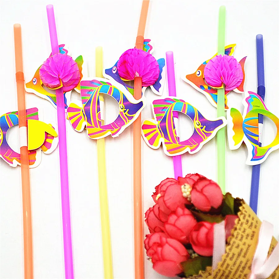 

50pcs fish Drinking Straws Parasol Cocktail Paper Straws Hawaiian Hula Beach Party Cocktail Straws Colorful Mixed Colors