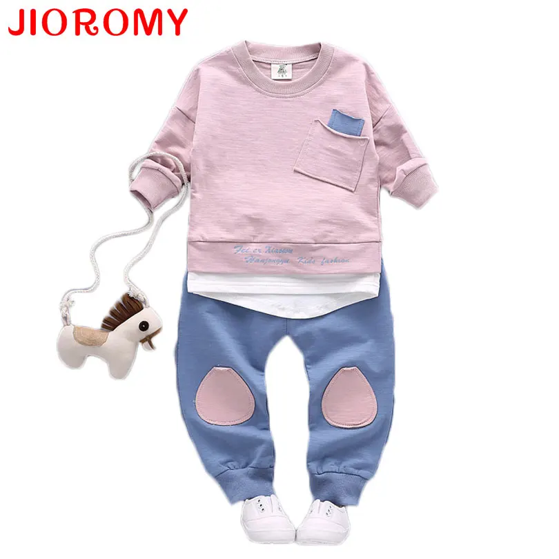 JIOROMY Boys Clothing Set Long Sleeve T Shirt Pants 2pieces Suits Cotton Pocket Letter Stitching tops