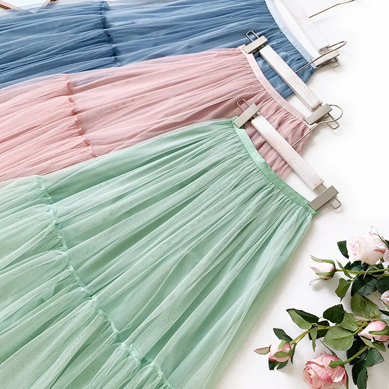 Summer New Arrival Women Skirt A-line Korean Fairy Style Polyester Solid Color Stitching Free Shipping