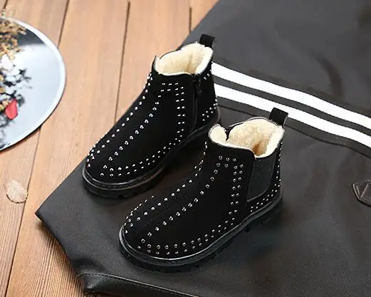 AI LIANG Children's Martin Shoes Punk Wind Rivet Non-slip Warm Boy Boots Wholesale Girls Winter Plus Velvet | Детская одежда и