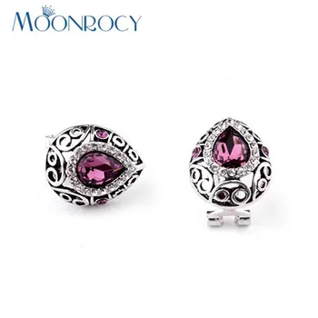 

MOONROCY Free Shippingfashion jewelry wholesale Silver Color Waterdrop vintage Purple Crystal Earrings for women Gift