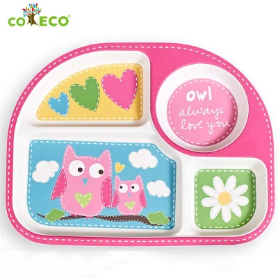 

Eco-friendly Bamboo Fiber Baby Plate Dishes Children Tableware Set Dinnerware Creative Feeding Bowl Separation Plate Cartoon