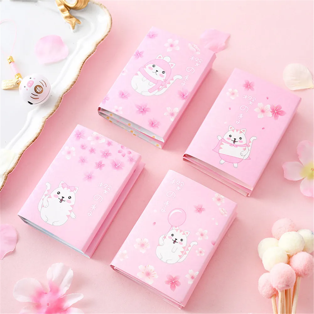 Cartoon Cute Cat In The Sakura Sticky Notes Multi Folding Writing Pads Label Kawaii Stationery School Office Supplies Kids Gifts - Цвет: random